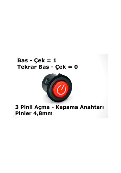 26mm 12v Kırmızı Işıklı Power Logolu 1-0 Kalıcı Anahtar Yuvarlak