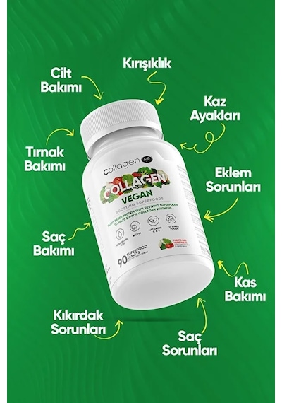 Collagen Life Biotin, Hyaluronic Acid, C Vitaminive Bitki Bazlı Vegan Kolajen Desteği 90 Tablet