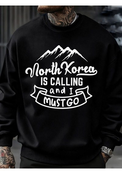 Startmore Startmorekuzey Kore Çağırıyor Ve Gitmeliyim Desenli Erkek Sweatshirt Sokak Günlük Kişisel Kazak Bol Üs Siyah