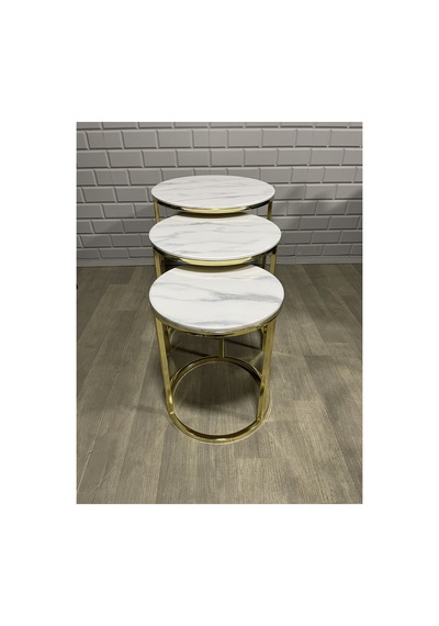 Usta Mekan Gold Metal Beyaz Mermer Desen Mdf Tabla Zigon Sehpa Gold - Beyaz Mermer
