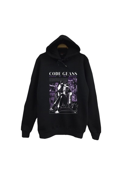 Lelouch Lamperouge - Anime - Karakter Baskılı Unisex %100 Pamuk Kapüşonlu Sweatshirt Siyah