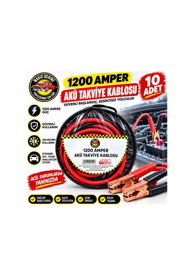 10'lu Akü Takviye Kablosu 1200 Amper Kablolu Çantalı 1.sınıf