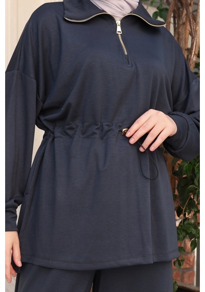 Balenbi Kadın Oversize Kesim Fermuarlı Yaka Bel Stoperli Modal Takım 1234 Füme