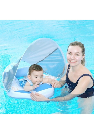 Mambobaby Yüzme Simidi - Hot Air Balloon, Emniyetli, Gölgelikli Ve Ayak Destekli