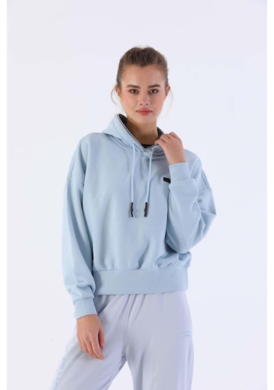 Maraton Sportswear Oversize Kadın Kapşonlu Uzun Kol Basic Sisli Mavi Sweatshirt 20335-sisli Mavi