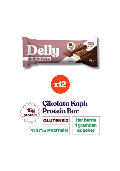 Delly Orman Meyveleri Aromalı Çikolata Kaplı Yüksek Protein Bar 12 x 40 G Delly Orman Meyveleri Aromalı Çikolata Kaplı Yüksek Protein Bar 12 x 40 G