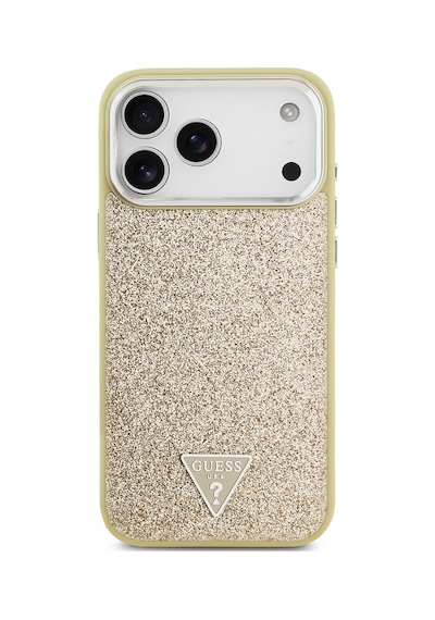 Apple Uyumlu iPhone 17 Pro Max Kılıf Guess Lisanslı M-safeli Metal Kamera Çerçeveli Üçgen Logolu Glitter Gold Gold