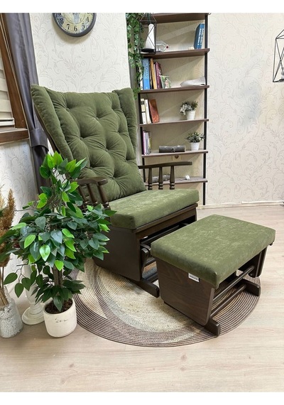 Asedia Mama Puflu Ceviz Yeşil Puflu Sallanan Emzirme Sandalyesi