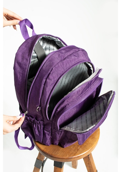 Nemo Bags Mor Unisex Okul Çantası, Crinkle Su Geçirmez Kumaş, Laptop Seyahat Sırt Çantası, 24 Lt, 40x30cm Mor
