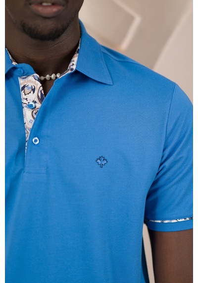 Paul Martin Regular Fit Yaka Garnili Pamuklu Polo Yaka T-shirt Sax
