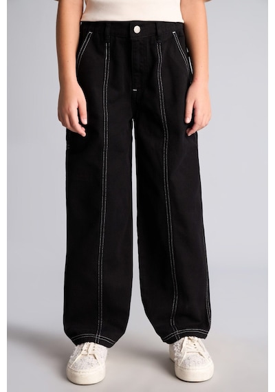 Defacto %100 Pamuk Kontrast Dikişli Barrel Fit Esnek Bantlı Paça Gabardin Pantolon Kız Çocuk I3480a826wnbk81 Siyah-bk81