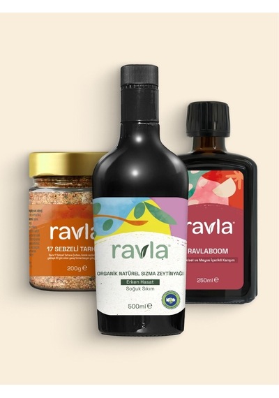 Ravla Organik Zeytinyağı Bebek Çocuk Yüksek Polifenol 500 ML + Ravla 17 Sebzeli Tarhana 200 G + Ravlaboom Karışım 250 ML