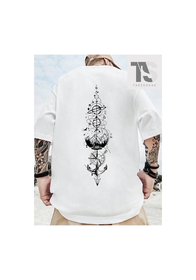 Tarzsokak Homme Erkek Sırt Baskılı Düşük Omuz T-shirt Mavi