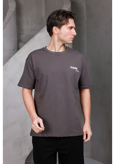 Erkek Baskılı Oversize Bisiklet Yaka 2 İki İplik Kompakt T-shirt Kahverengi