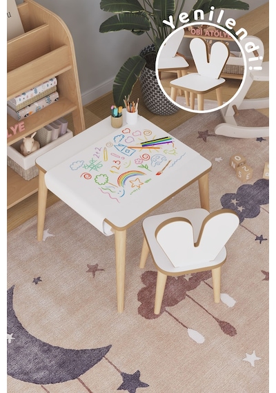 Çocuk Oyun Aktivite Masası 45x45 Cm - Kağıt Rulo Set - Montessori Sandalye Çalışma Masası Çok Renkli