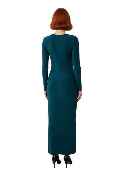Ersefa Fashion Forward Kadın Bodycon Maxi Elbise Uzun Kollu Bisiklet Yak Zümrüt Yeşili