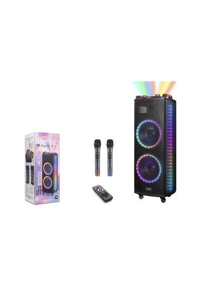Ndr Ndr1212s Bluetooth Hoparlör Fm Radyo 2x12 İnç Usb Tf Aux Rgb Çift Mikrofonlu Kumandalı - Siyah