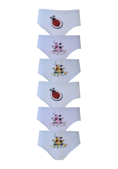 Hepsine Rakip 6lı Kız Çocuk Slip Külot Baskılı Pamuklu Rahat Ekonomik Beyaz