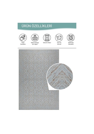 Artloop Nora Buz Mavi Geometrik Desenli Dokuma Tabanlı Modern Şönil Halı Al 498