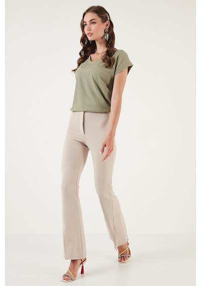 Lela Rahat Kesim Esnek V Yaka Bayan Bluz 5865039 Olive