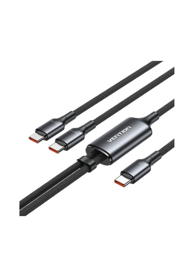 Vention 140w Çift Type-c Çıkışlı 5a Alüminyum Alaşımlı Örgülü İkili Hızlı Şarj Kablosu 1,3m - Siyah