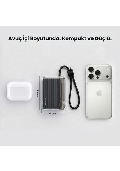 Sharge Flow Go 10000 Mah Dahili Type-c Kablolu Kompakt Powerbank Taşınabilir Hızlı Şarj Cihazı Siyah