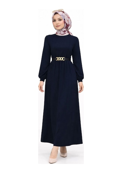 Hira Life Fashion Kadın Gold Zincir Kemer Detaylı Bisiklet Yaka Ve Tesettür Giyim Burgu Elbise Lacivert Lacivert Hira Life Fashion Kadın Gold Zincir Kemer Detaylı Bisiklet Yaka Ve Tesettür Giyim Burgu Elbise Lacivert Lacivert
