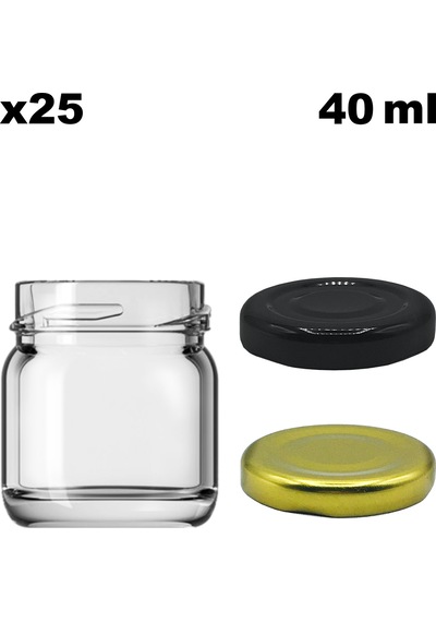 Afracam 40 Ml Metal Kapaklı Şeffaf Cam Kavanoz 25 Adet Siyah