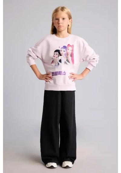 Defacto Kpop Demon Hunters Baskılı Relax Fit Bisiklet Yaka Sweatshirt Kız Çocuk I3551a826aupn424 Pembe-pn424