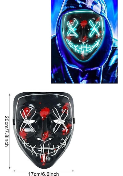 Işıklı - 418 - Led Maske Parti Eğlence Maskesi Hallowen - Spt-gld - Neon Maske