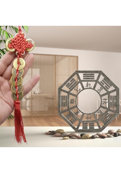 Çin Feng Shui Şans Ve Bereket Düğüm Beşli Para 35 Cm