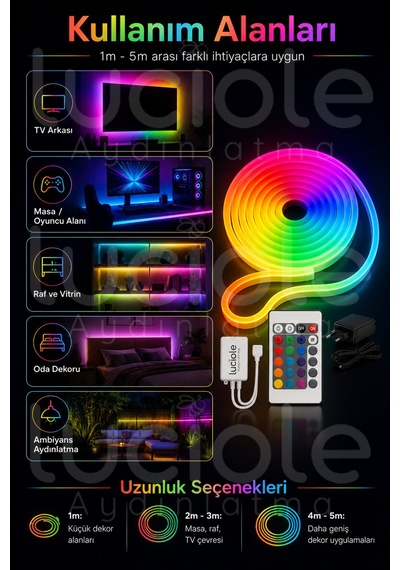 Onerous 5 M Rgb Neon Led Şerit, Uzaktan Kumandalı