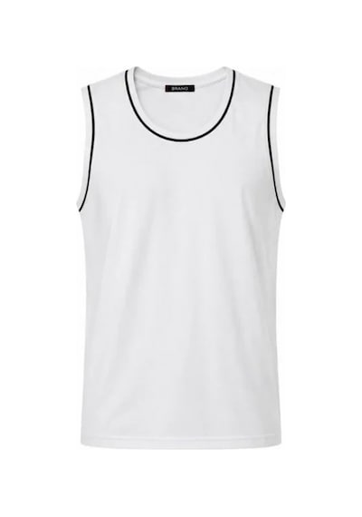 Efnaz Style Ön Unisex Pamuklu Bisiklet Yaka Kolsuz Atlet Kontrast Biyeli Regular Fit - Beyaz