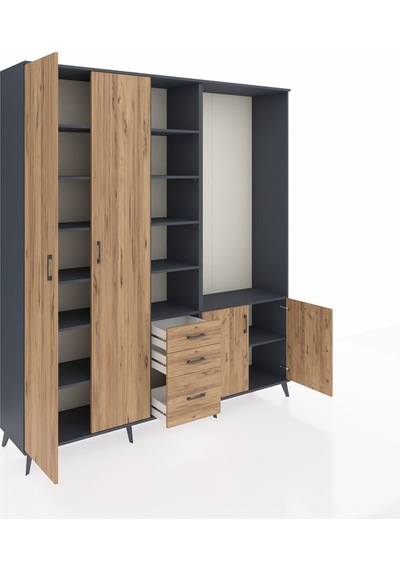 Hyperion Dolap 13 Raflı 3 Çekmeceli 4 Kapaklı 220x44x243 Antrasit-çam/çam Çok Renkli Hyperion Dolap 13 Raflı 3 Çekmeceli 4 Kapaklı 220x44x243 Antrasit-çam/çam Çok Renkli