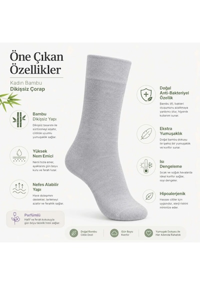 Elitse Kadın Bambu Uzun Çorap 6 Lı Paket, Dikişsiz Burunlu Yumuşak Dokulu Siyah Beyaz Gri Siyah 6 Lı