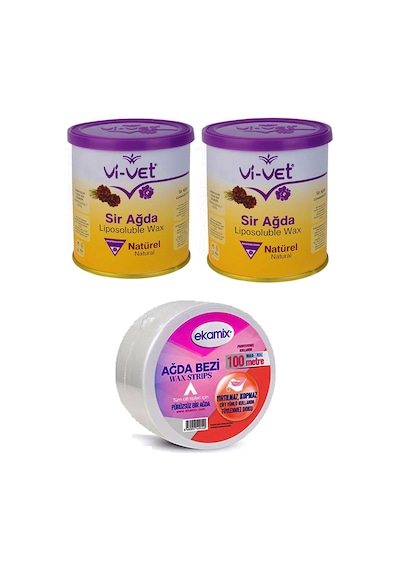 Vi-Vet Natürel Konserve Sir Ağda 800 ML x 2 + Ekamix Rulo Ağda Bezi 100 M