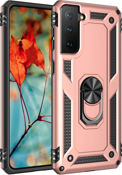 Newface - 641 - Samsung Galaxy Uyumlu S21 Kılıf Sofya Yüzüklü Silikon Kapak - Csmo-tex - - Rose