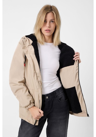Spor Kadın Kürklü Su Ve Rüzgar Geçirmez Kapüşonlu Mont Parka-109 Taş