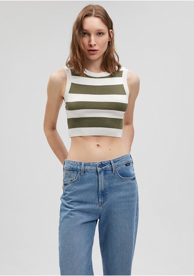 Mavi - Çizgili Crop Triko Top 1710098-87120 Yeşil