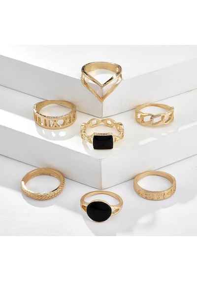 Girift Vintage Radiant 7 Adet Gold Yüzük Seti Altın