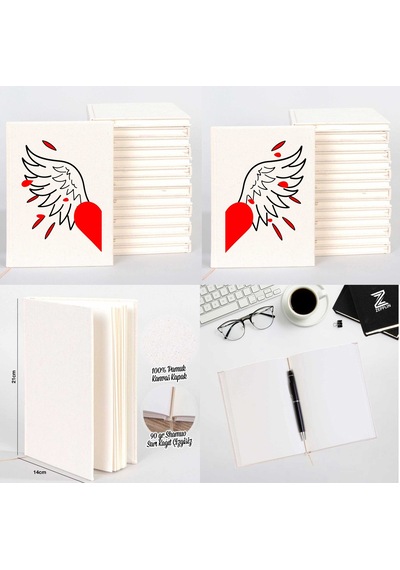 Heart Angel Wing Sevgili Çift Kanvas Defter Krem