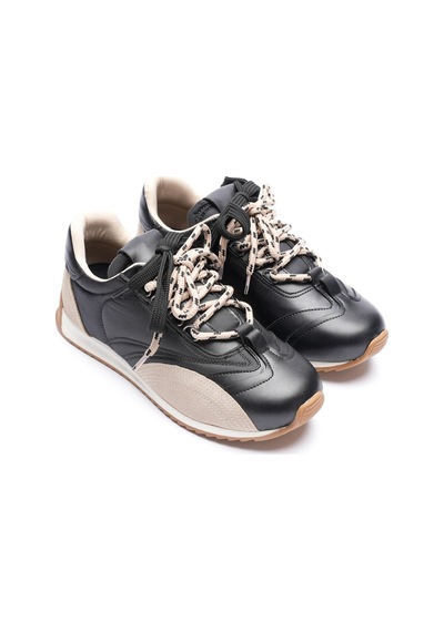 Mubiano Kadın Deri Sneaker Paraşüt Detaylı Siyah-bej Lurea Siyah/bej