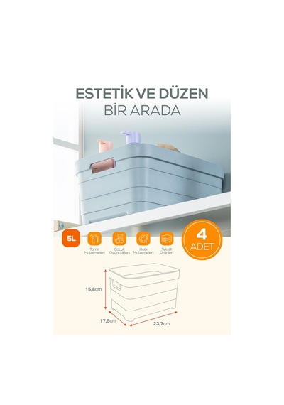 Vienev 4'lü 5 Litre Saklama Kutusu Bej Bej