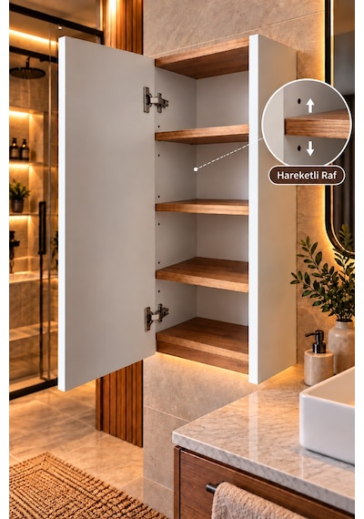 Sare Kapaklı Ayarlanabilir Raflı Banyo Dolabı Havlu Dolabı Atlantik Çam - Beyaz Sare Kapaklı Ayarlanabilir Raflı Banyo Dolabı Havlu Dolabı Atlantik Çam - Beyaz
