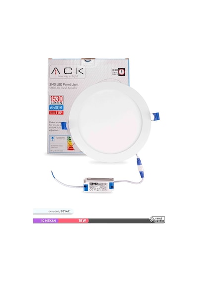 ACK Sıva Altı Yuvarlak LED Panel Armatür 6500K 18W AP01-01830 Beyaz