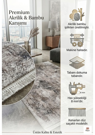 Premium Serisi Mermer Dokulu Lüks Modern Halı - Gri/vizon