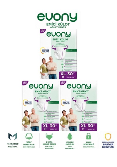 Evony Emici Külot Yetişkin Hasta Bezi Xl 30 Lu 3 Paket