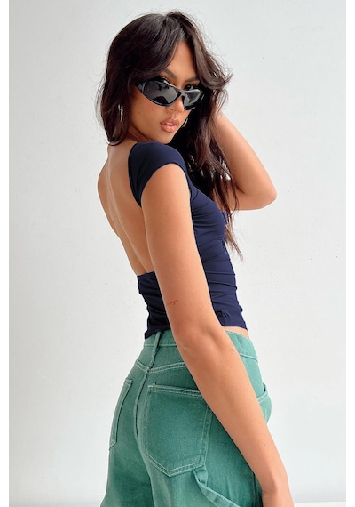 Madmext Lacivert Sırt Dekolteli Crop Kadın Bluz Mg1851-lacivert Lacivert
