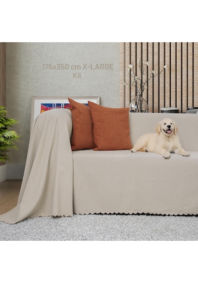 Kaymaz Koltuk Örtüsü Çift Taraflı Mikrofiber Şönil 175x350 Cm Xl- Kil Kedi Köpek Ve Çocuk Dostu L