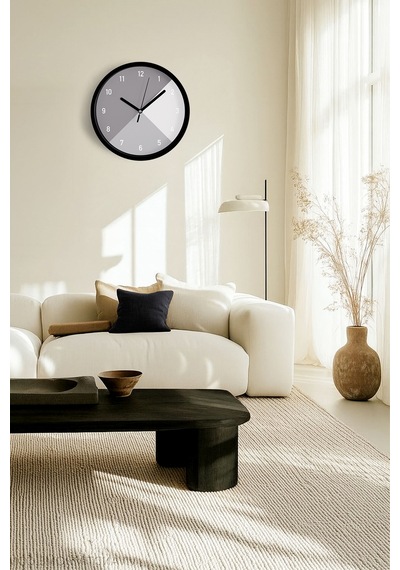 Soyut - Geometrik Temalı Modern Duvar Saati - 30cm - Önü Camlı Siyah Kasa - Sessiz Mekanizma-jh0045 Siyah